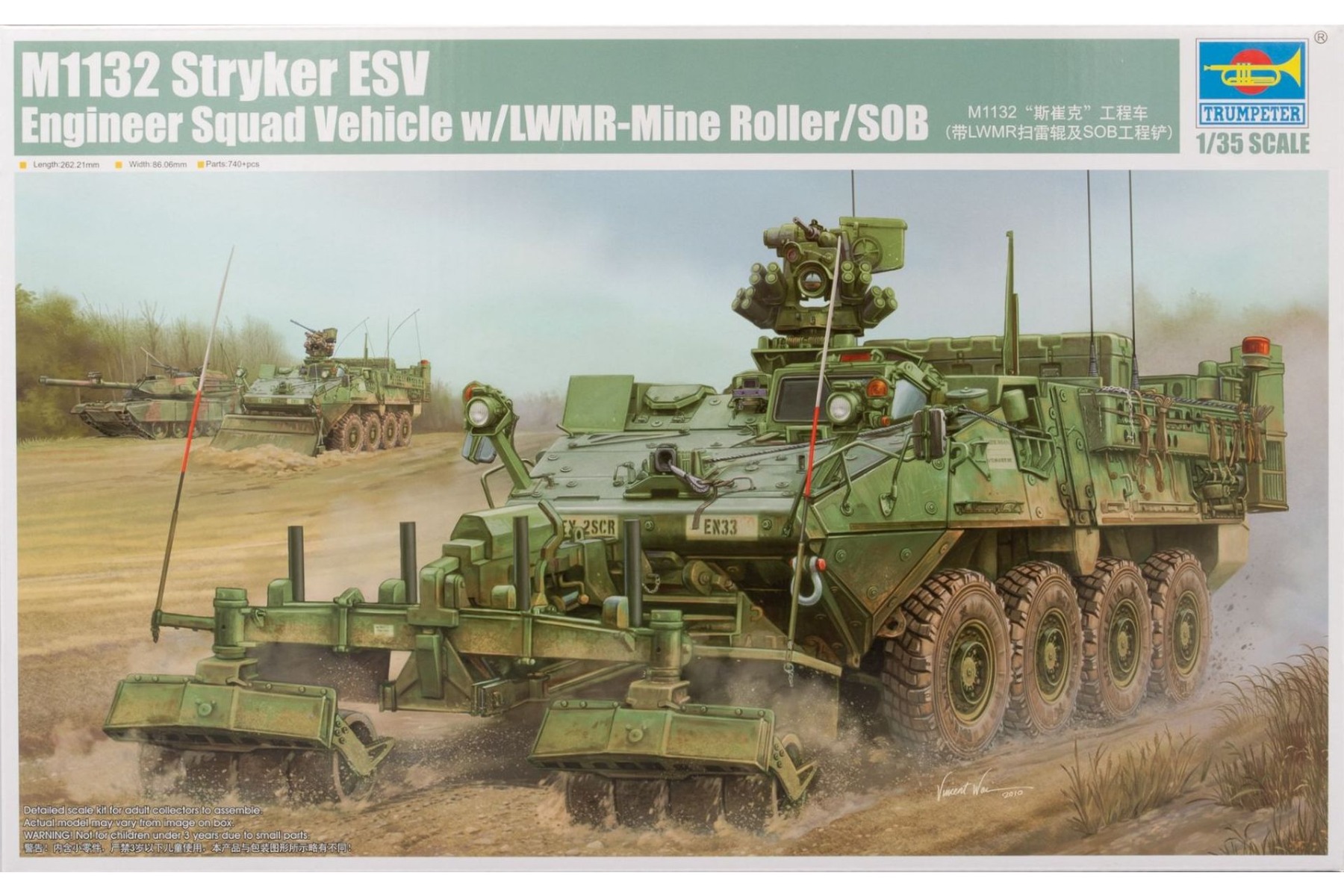 Trumpeter TRU01574 M1132 Stryker ESV Engineer Squad Vehicle w/LWMR-Mine Roller/SOB, model kit