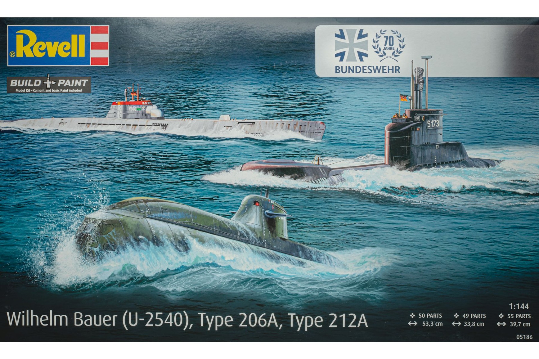 Revell RE05186 70 Years Bundeswehr: Wilhelm Bauer, Type 206A, Class 2 submarine, model kit