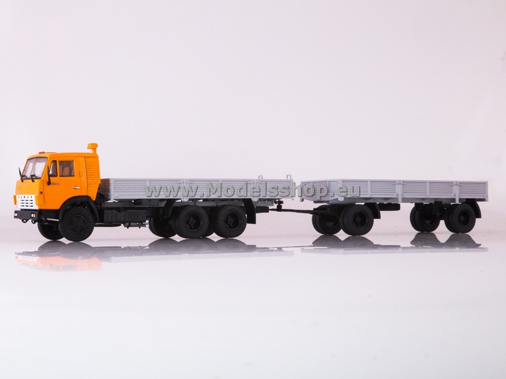 KAMAZ-53212 flatbed truck with flatbed trailer GBK-8350 /orange-grey/