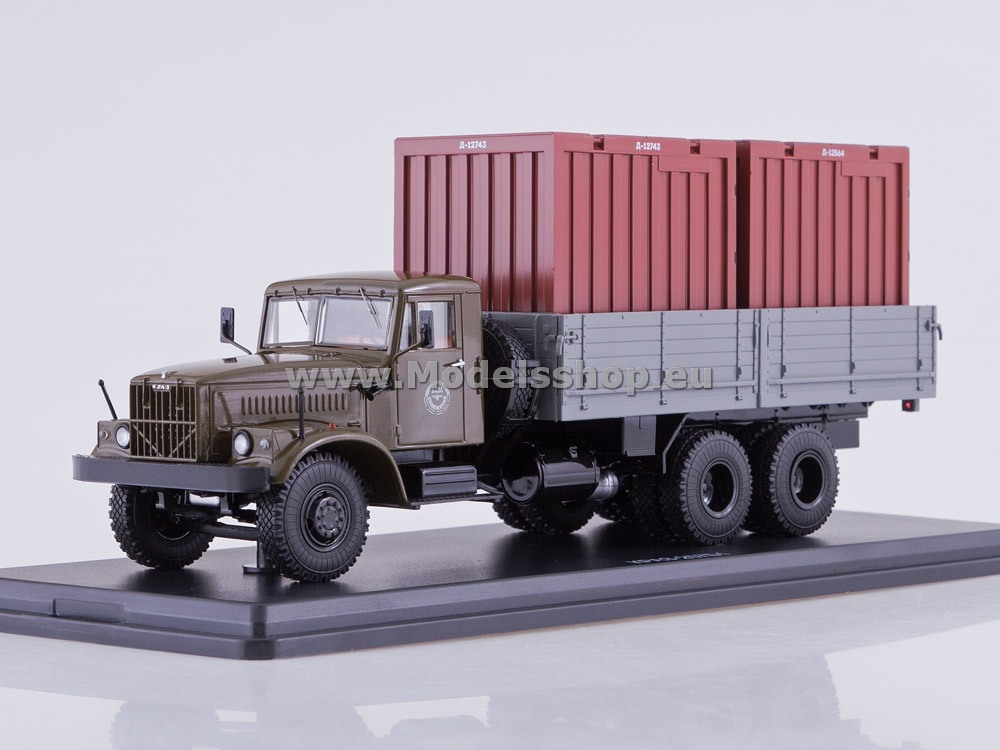 SSM1149 KRAZ-257B1 flatbed truck with two containers /khaki-grey/