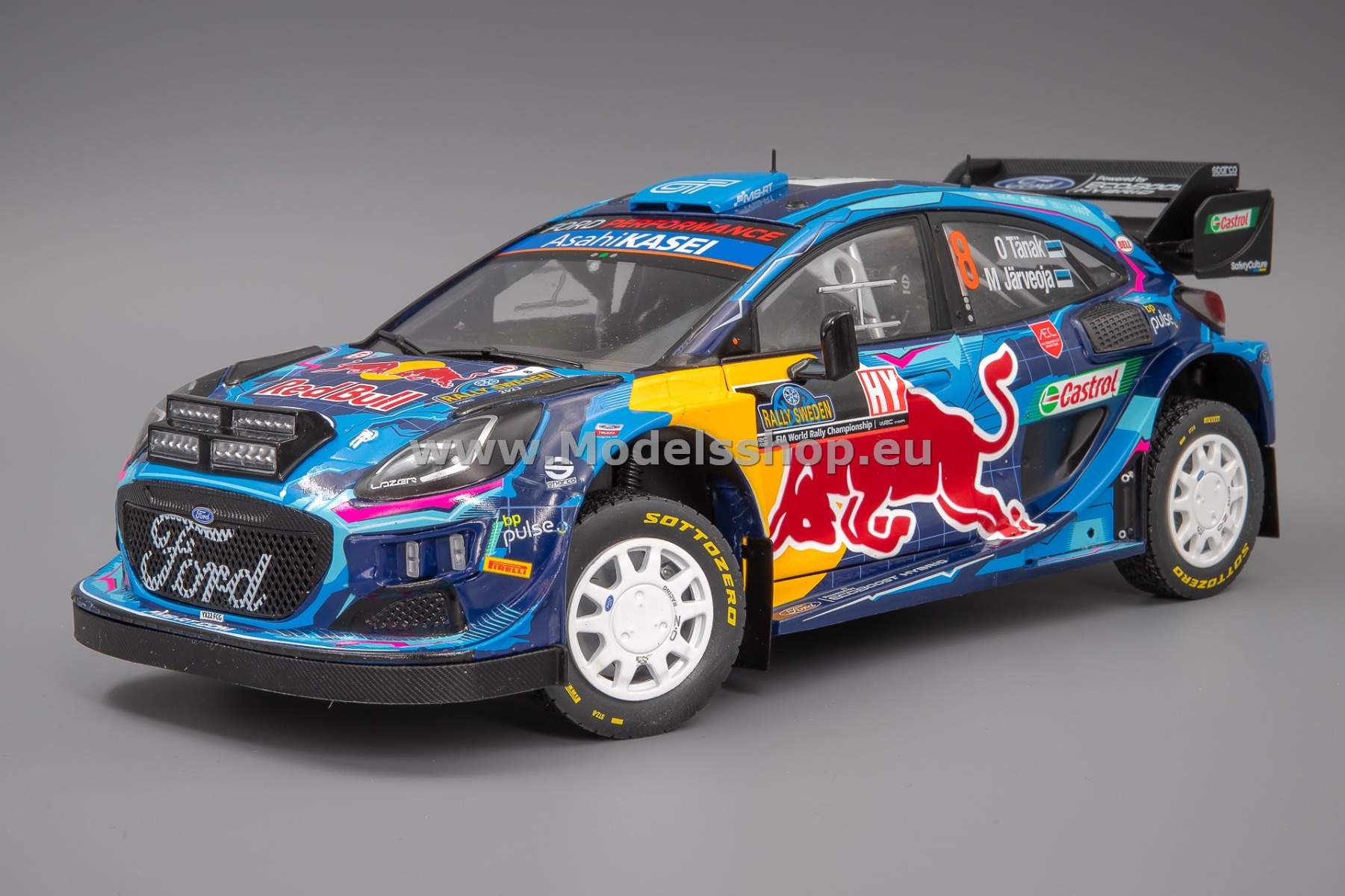 Solido S1809503 Ford Puma Rally1 M-SPORT Ford World Rally Team, No.8 Winner Rally Sweden 2023 O. Tänak - M. Järveoja