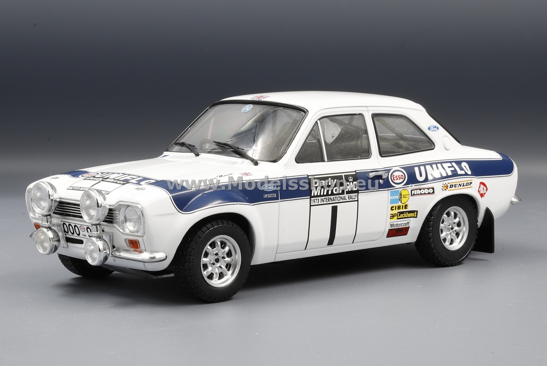 IXO 18RMC102.20 Ford Escort MKI RS 1600, RHD, No.1, Esso Uniflo, Rally WM, RAC Rally 1973 R.Clark/T.Mason