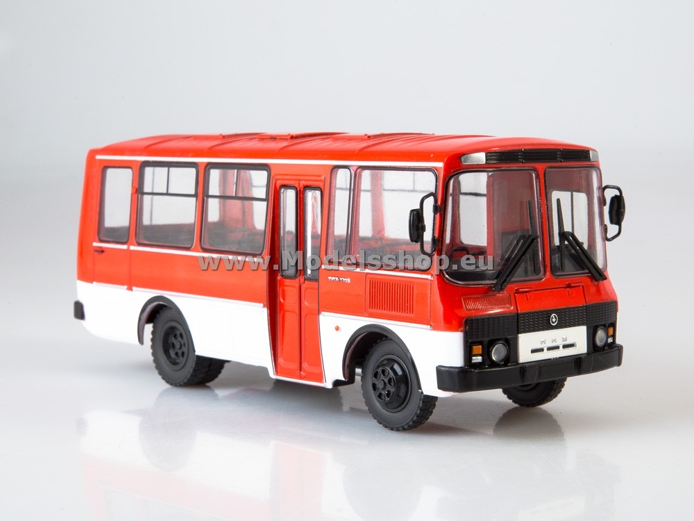 Bus magazine series (Modimio) with model of PAZ-3205 /red-white/
