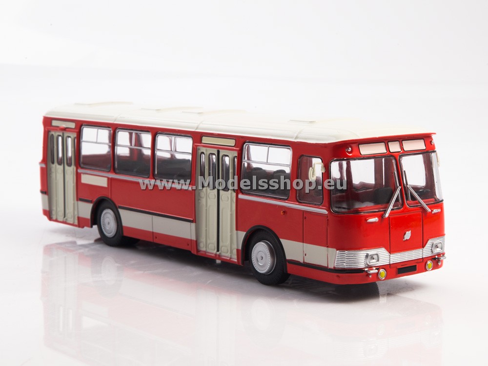 Bus magazine series (Modimio) No. 36 with model of LIAZ-677E bus /red-white/
