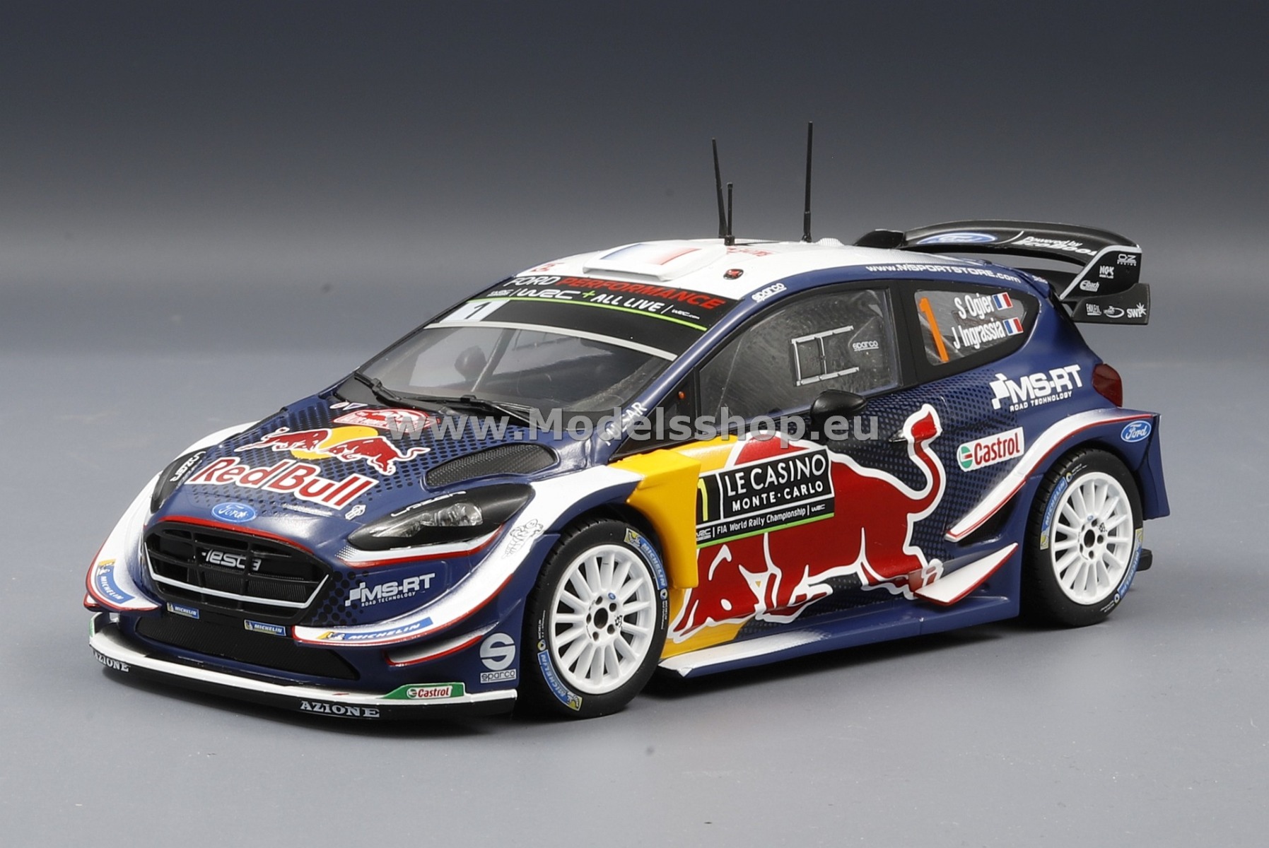 IXO 24RAL014A Ford Fiesta WRC, No.1, MS sport, Red Bull, Rallye WM, Rallye Monte Carlo 2018 S.Ogier/J.Ingrassia