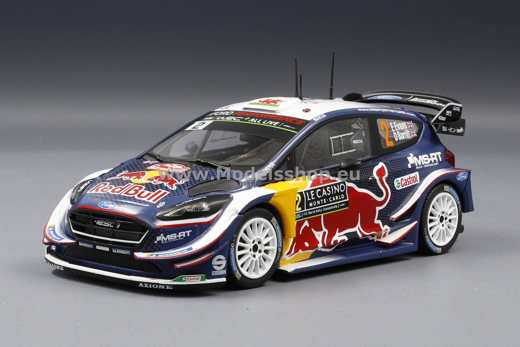 IXO 24RAL014B Ford Fiesta WRC, No.2, MS sport, Red Bull, Rallye WM, Rallye Monte Carlo 2018 E.Evans/D.Barritt