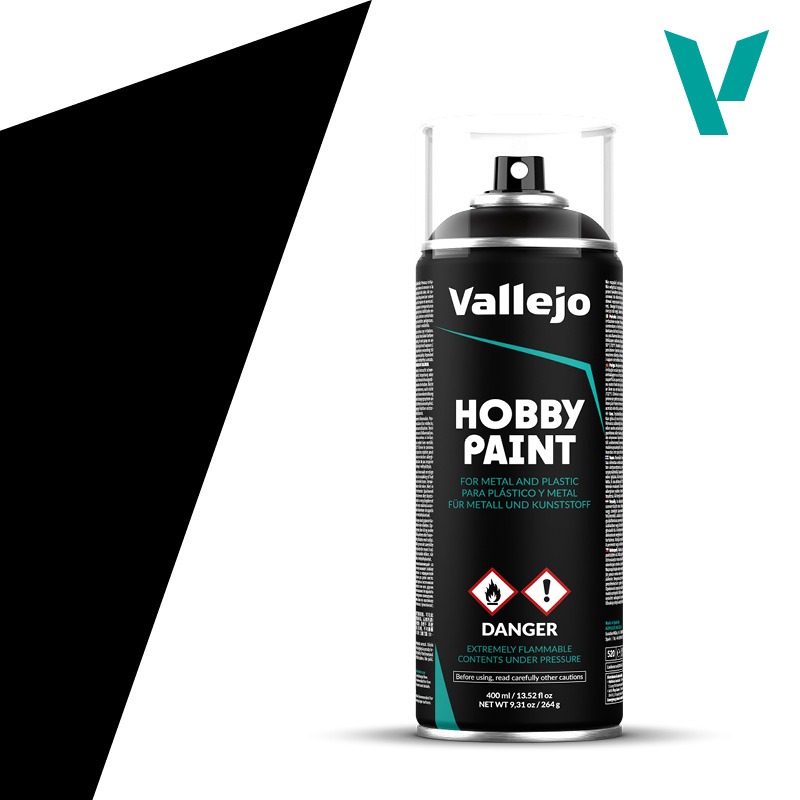 Black 400ml spray Vallejo Hobby Paint Primer 28012