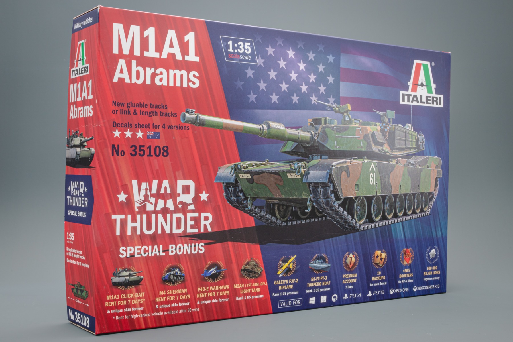 ITALERI 35108 Maquette Char M1A1 Abrams War Thunder - Échelle 1:35, Kit Maquette Blindé Moderne US Army