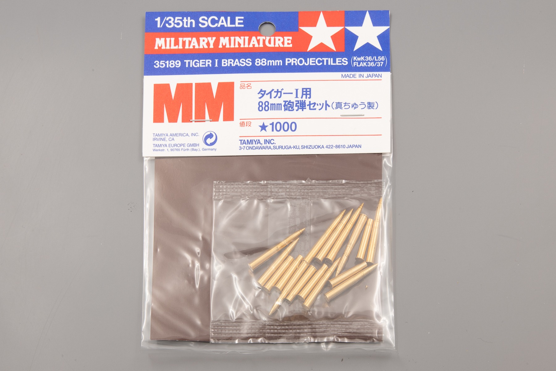 Tamiya TA35189 Tiger I Brass 88mm Projectiles for KwK36/L56 - FlaK 36/37, model kit