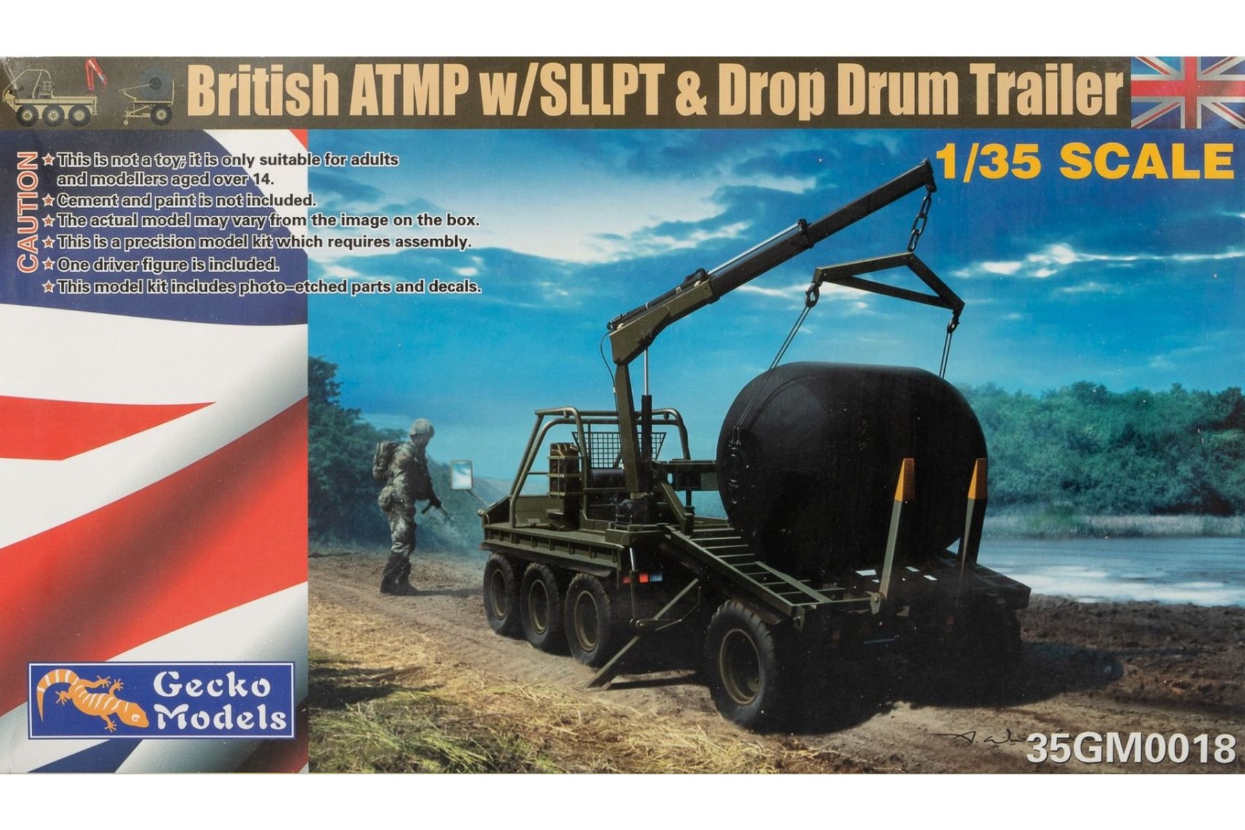 Gecko Models 35GM0018 British ATMP w/SLLPT & Drop Drum Trailer, model kit