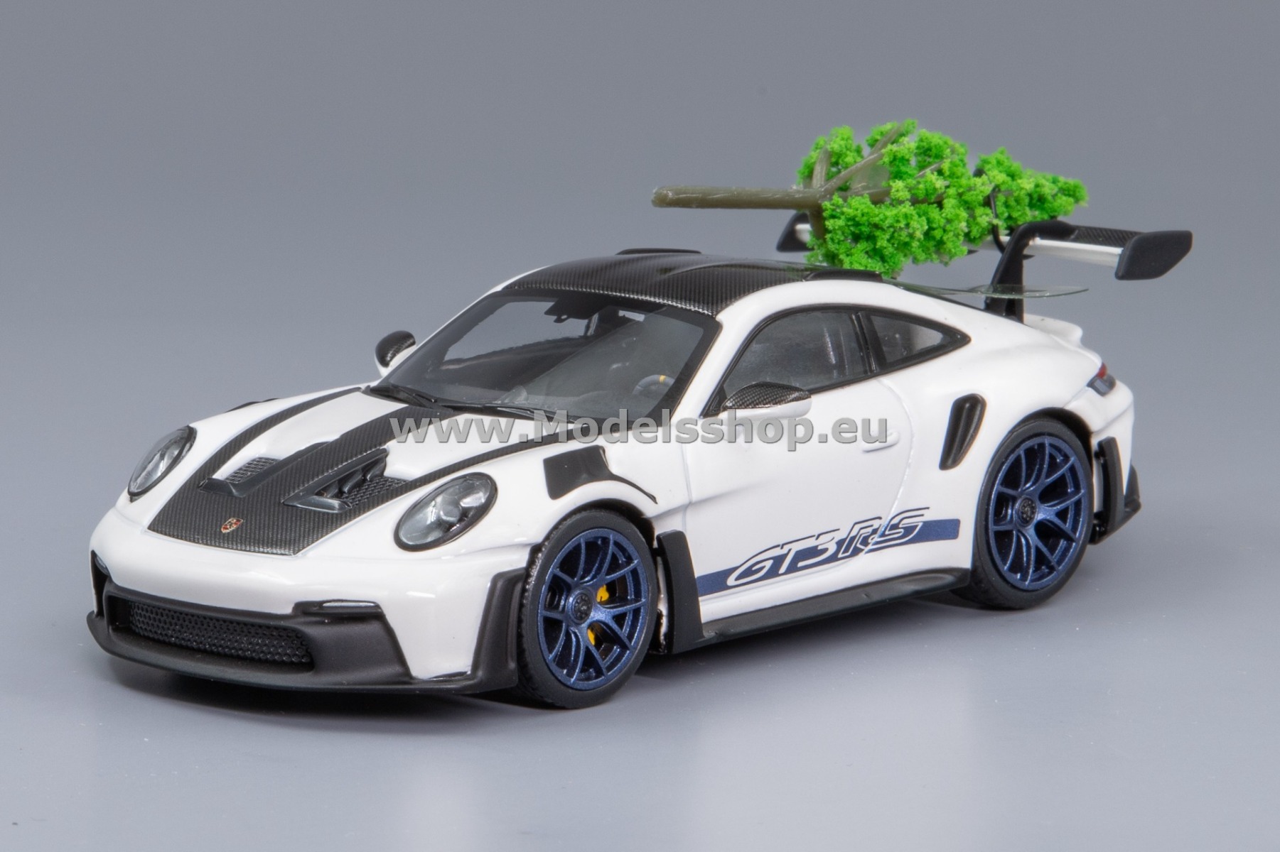 Minichamps 410062105 Porsche 911 (992) GT3RS, 2023 w. Christmas Tree /white w. blue wheels/