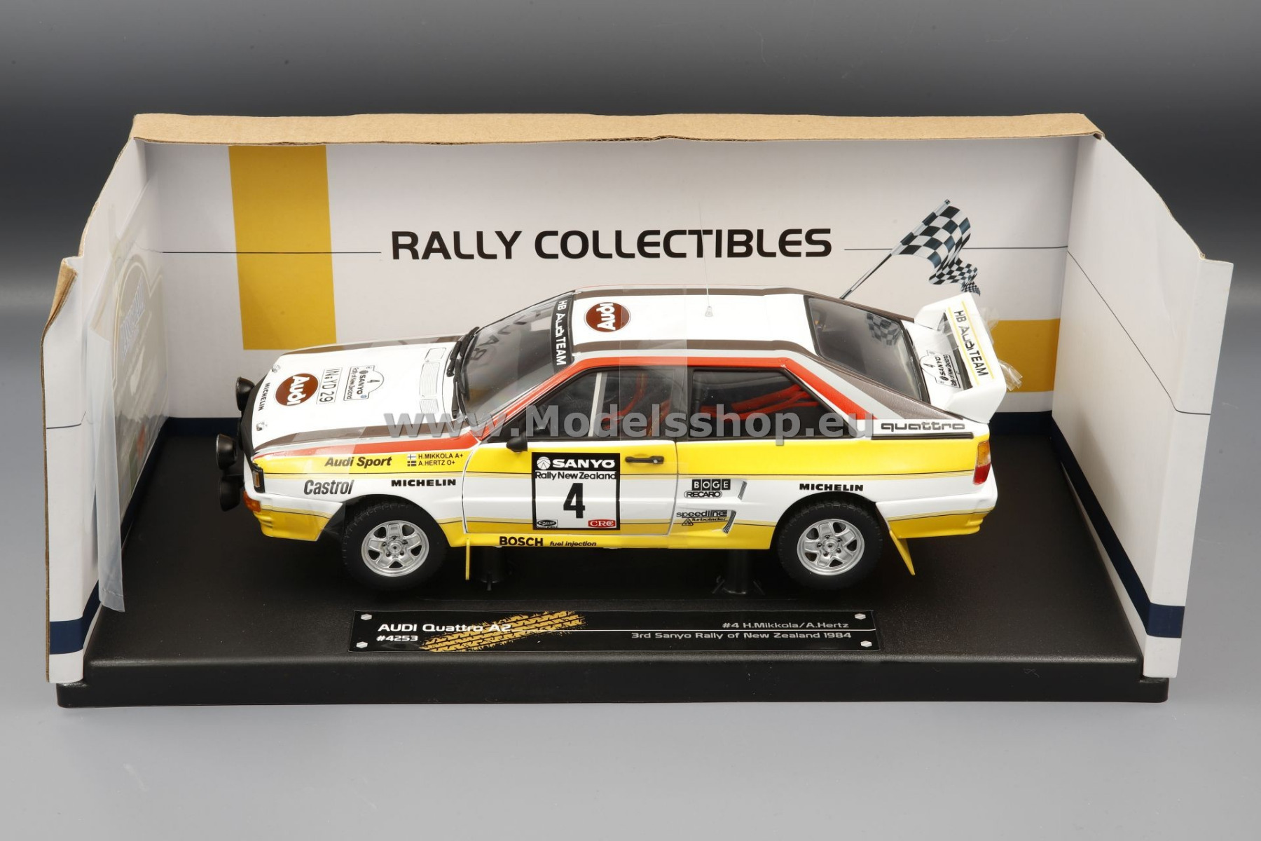 Audi Quattro A2, No.4, HB Audi Team, HB, Rally Neuseeland, 1984, including Decals, H.Mikkola/ Audi Quattro A2, No.4, HB Audi Team, HB, Rally Neuseeland, 1984, including Decals, H.Mikkola/