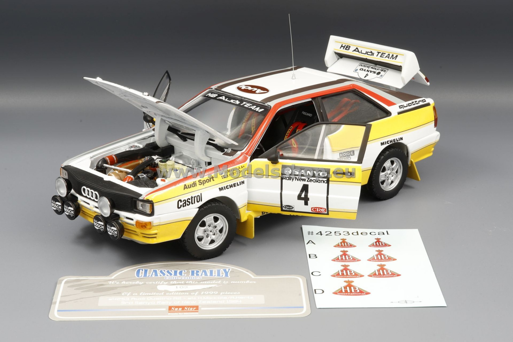 Audi Quattro A2, No.4, HB Audi Team, HB, Rally Neuseeland, 1984, including Decals, H.Mikkola/ Audi Quattro A2, No.4, HB Audi Team, HB, Rally Neuseeland, 1984, including Decals, H.Mikkola/