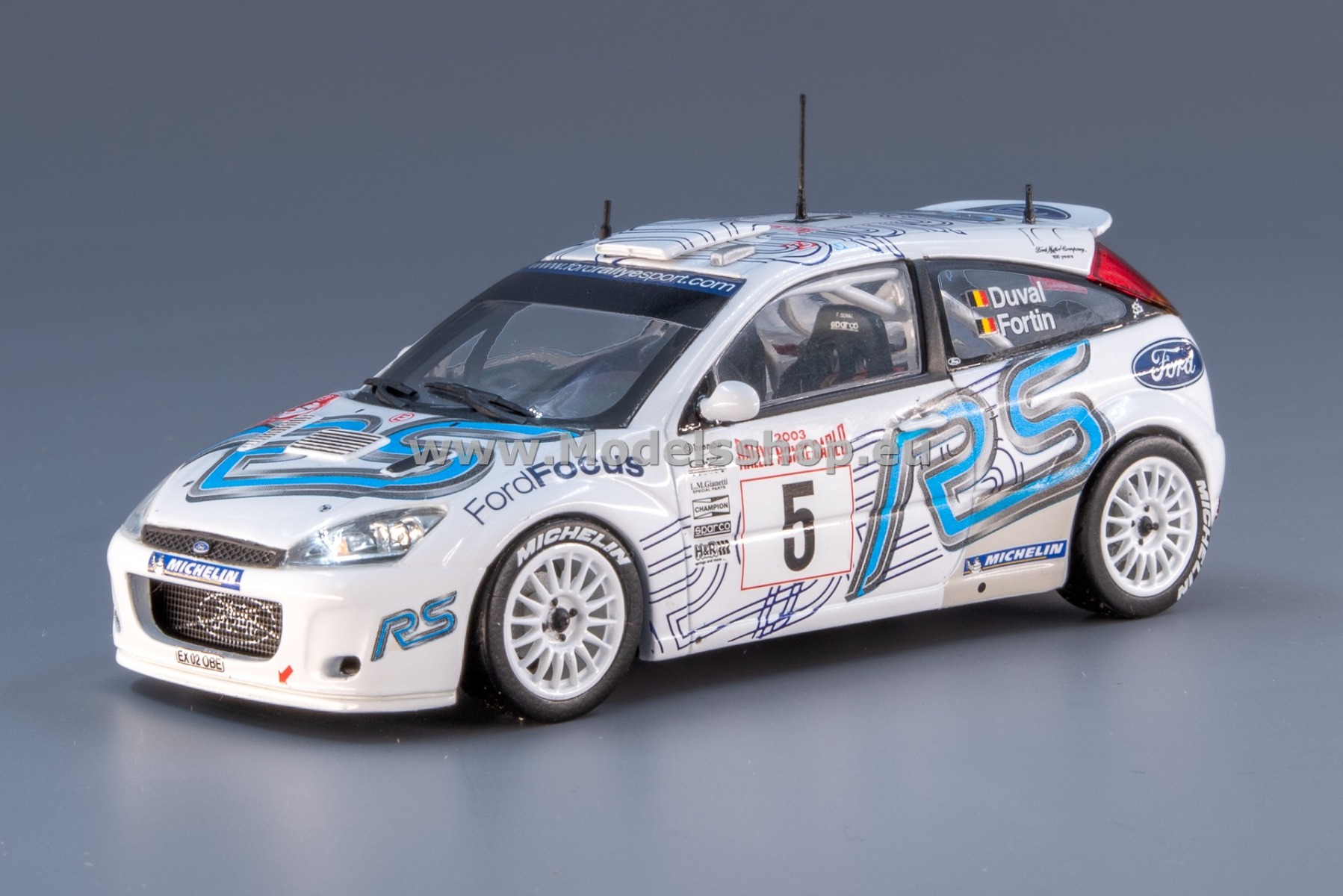 Minichamps 430038905 Ford Focus RS WRC, No. 5, Rally Monte Carlo 2003, Duval - Fortin
