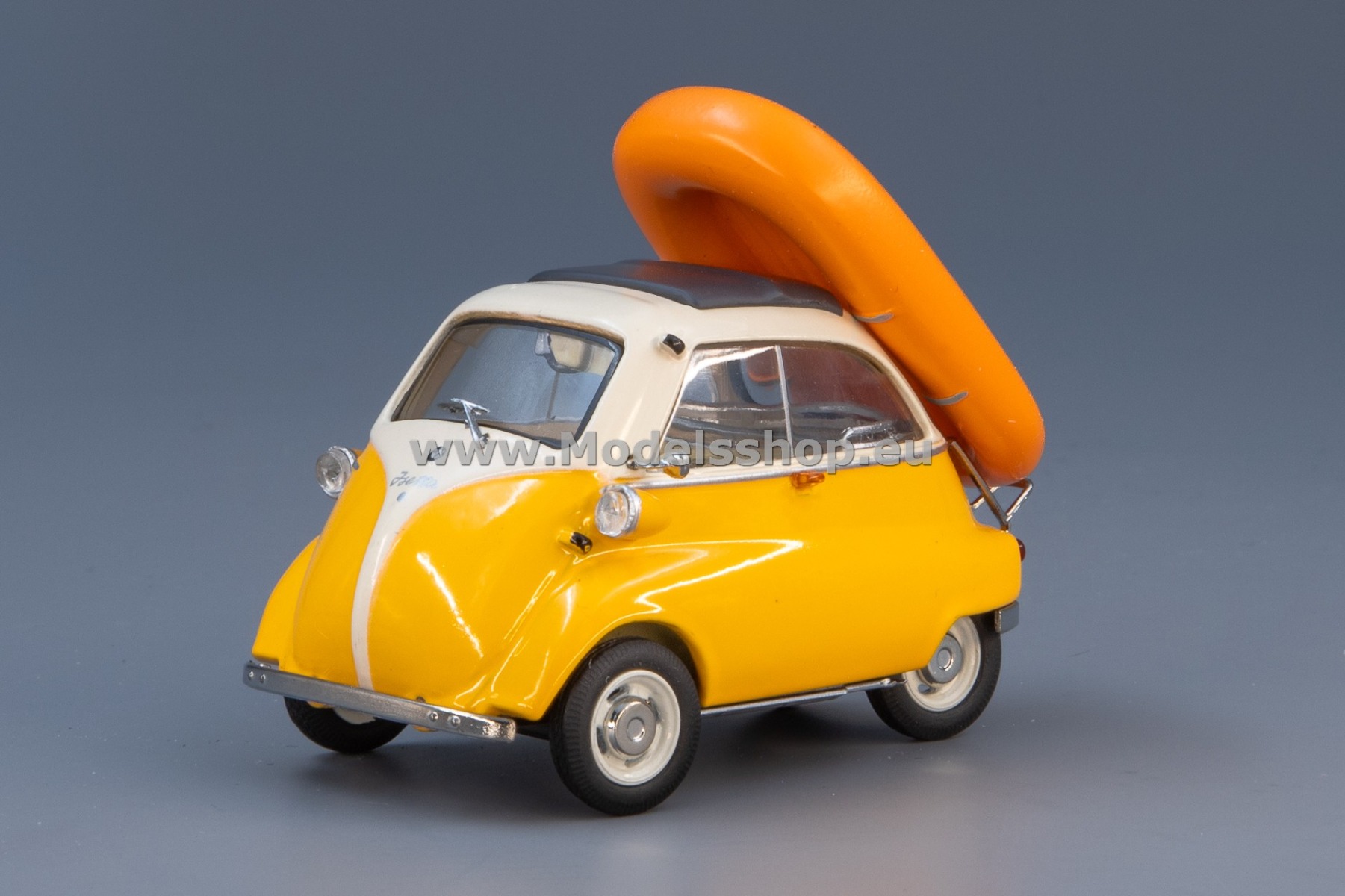 BMW Isetta with rear rack and rubber dinghy loading /yellow - white/