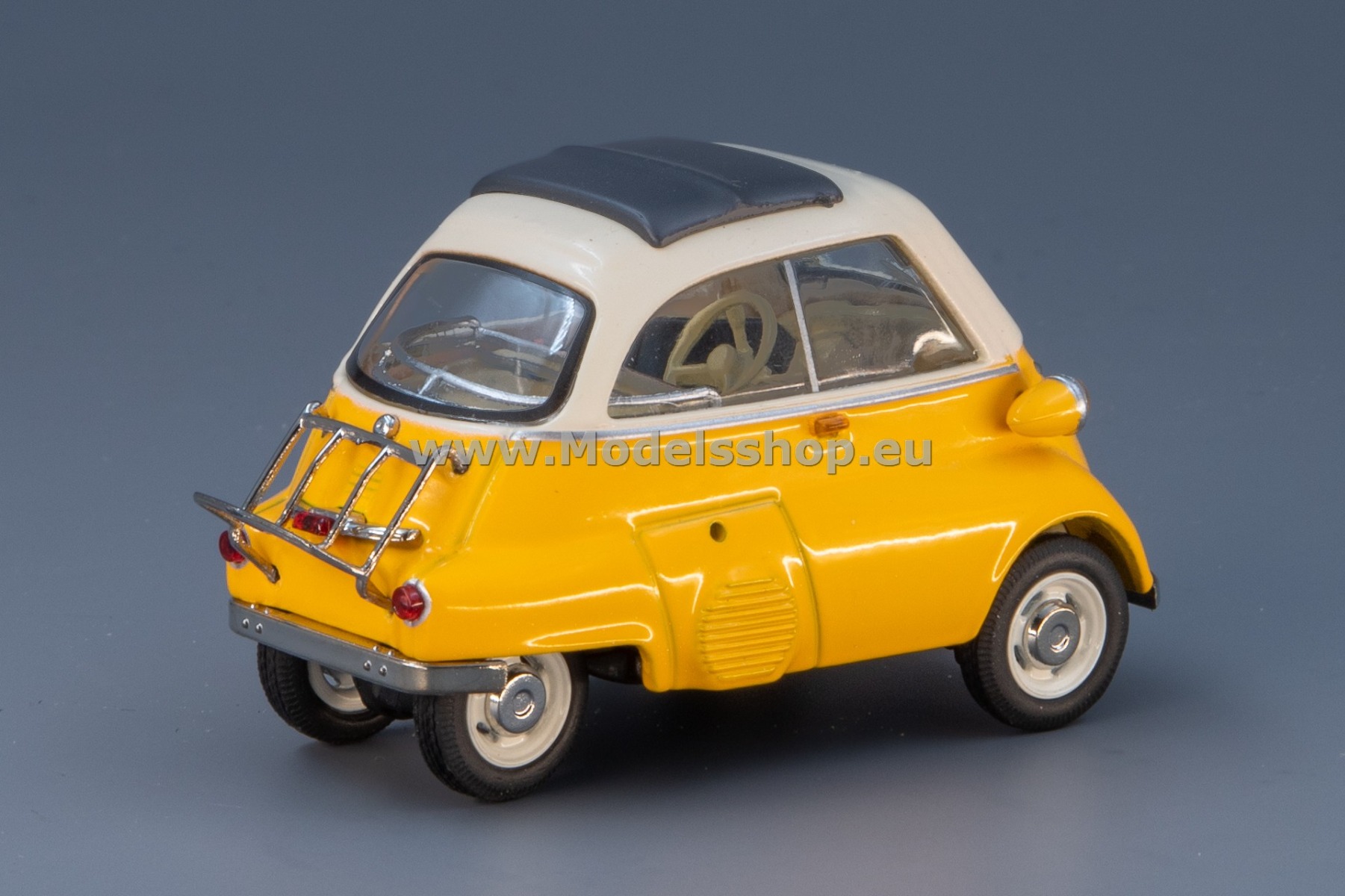Schuco BMW Isetta with rear rack and rubber dinghy loading /yellow