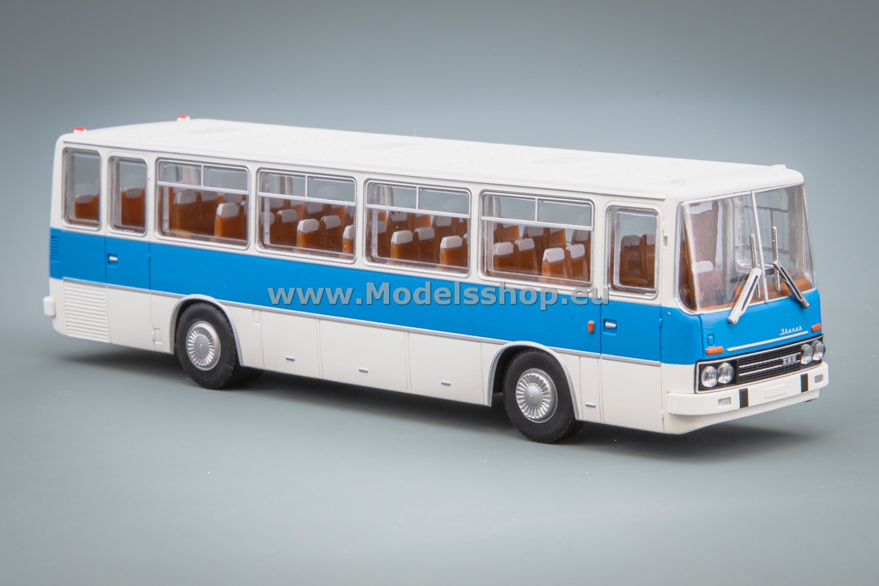 Brekina Ikarus 255.71  travel bus, coach, 1972 /white - blue/