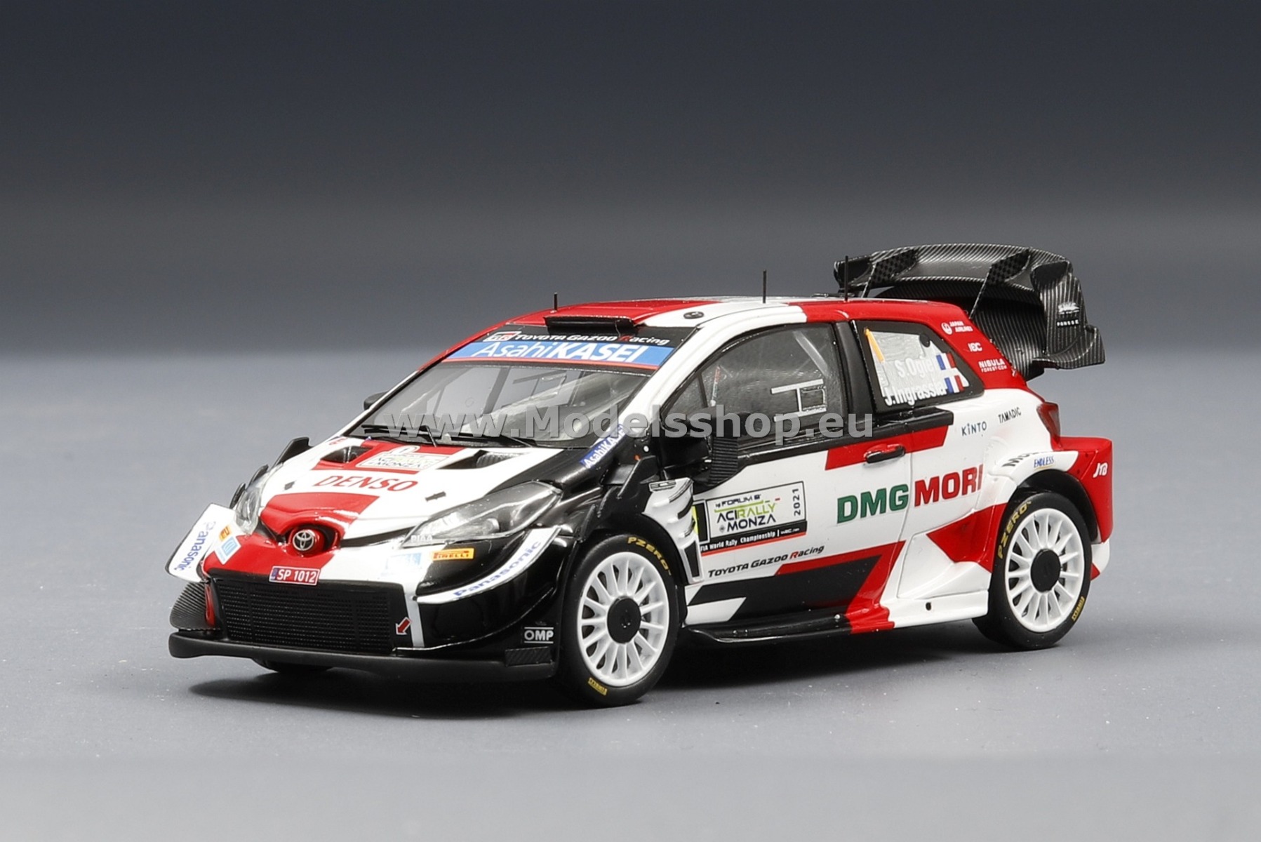 TOYOTA Yaris WRC No.1 Winner Rally Monza 2021 WRC Champions 2021 Sébastien Ogier - Julien Ingrassia With figurines and flags 