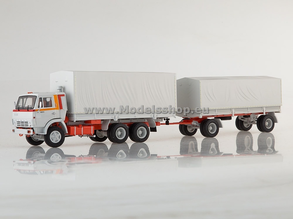 KAMAZ-53212 flatbed truck (with tent) with flatbed trailer GBK-8350 (with tent) /White/