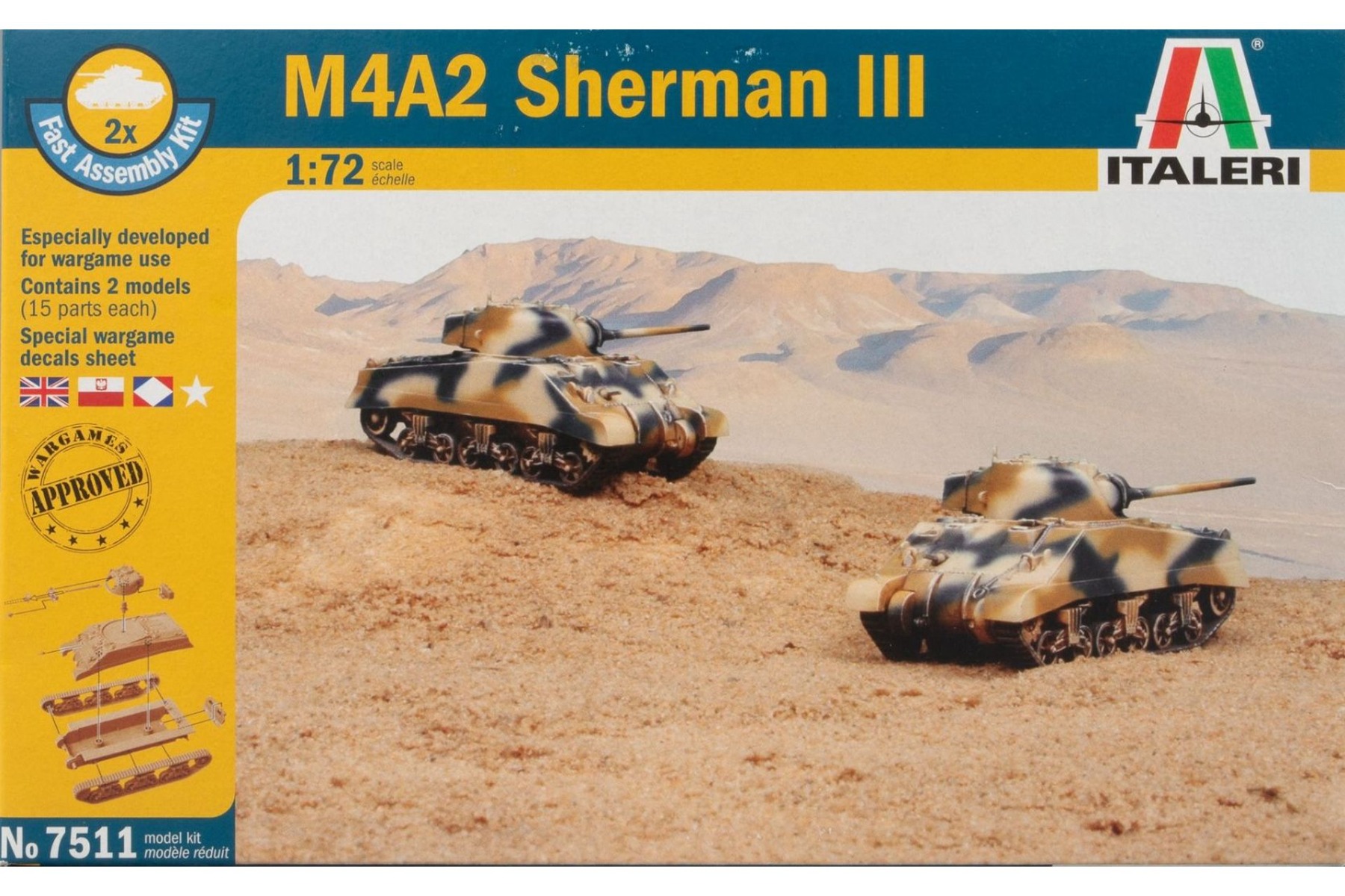 Italeri IT7511 M4A2 Sherman III (2 fast assembly kits per box), model kit