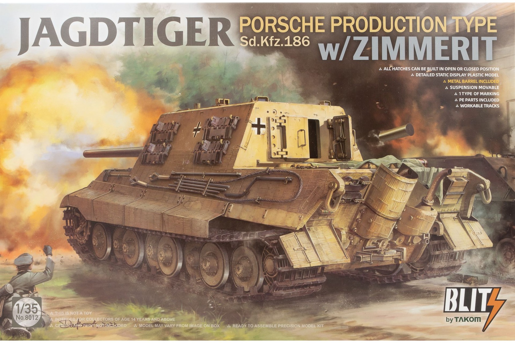 TAKOM8012 Jagdtiger Sd.Kfz. 186 Porsche production type w/Zimmerit (Blitz), model kit