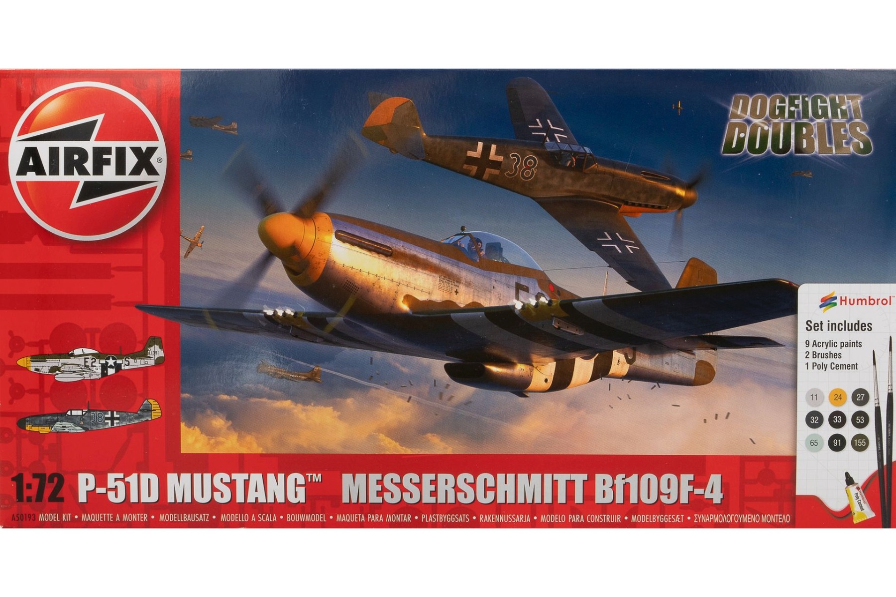 Airfix A50193 P-51D Mustang vs Messerschmitt Bf109F-4 Dogfight Doubles, model kit set