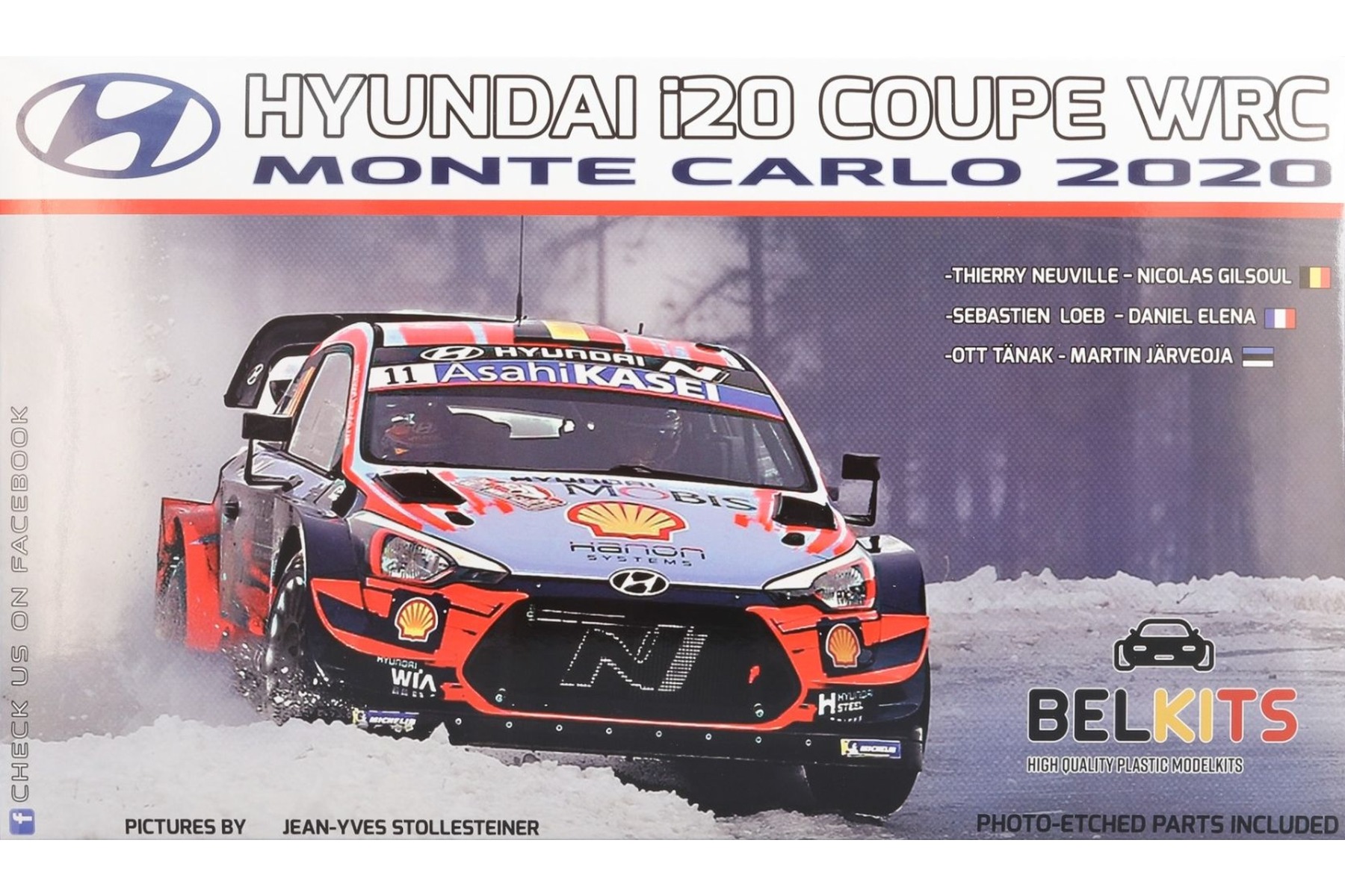 Belkits BEL021 Hyundai i20 Coupe WRC Monte Carlo Rally 2020 Neuville / Loeb / Tänak, model kit