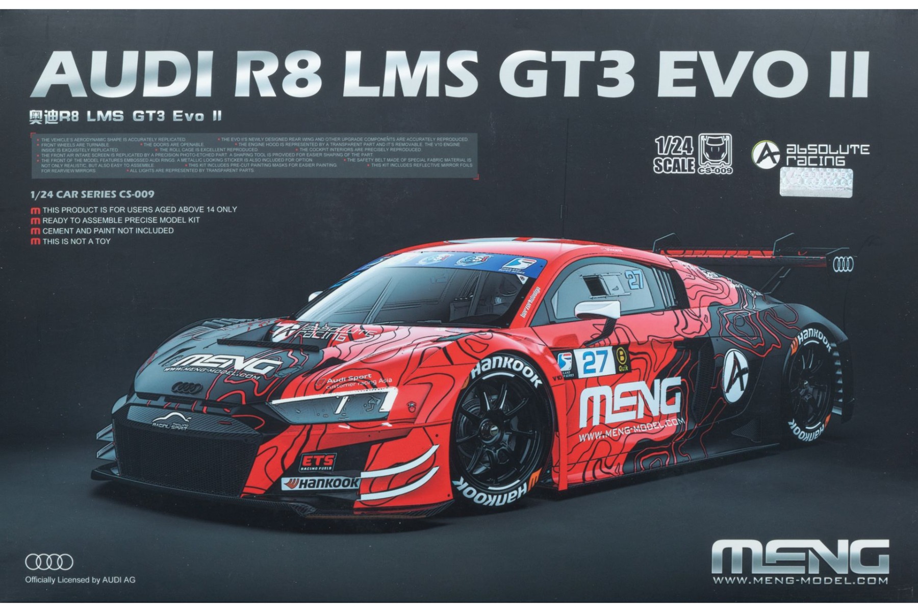 Meng CS-009 Audi R8 LMS GT3 EVO II Absolute Racing, model kit