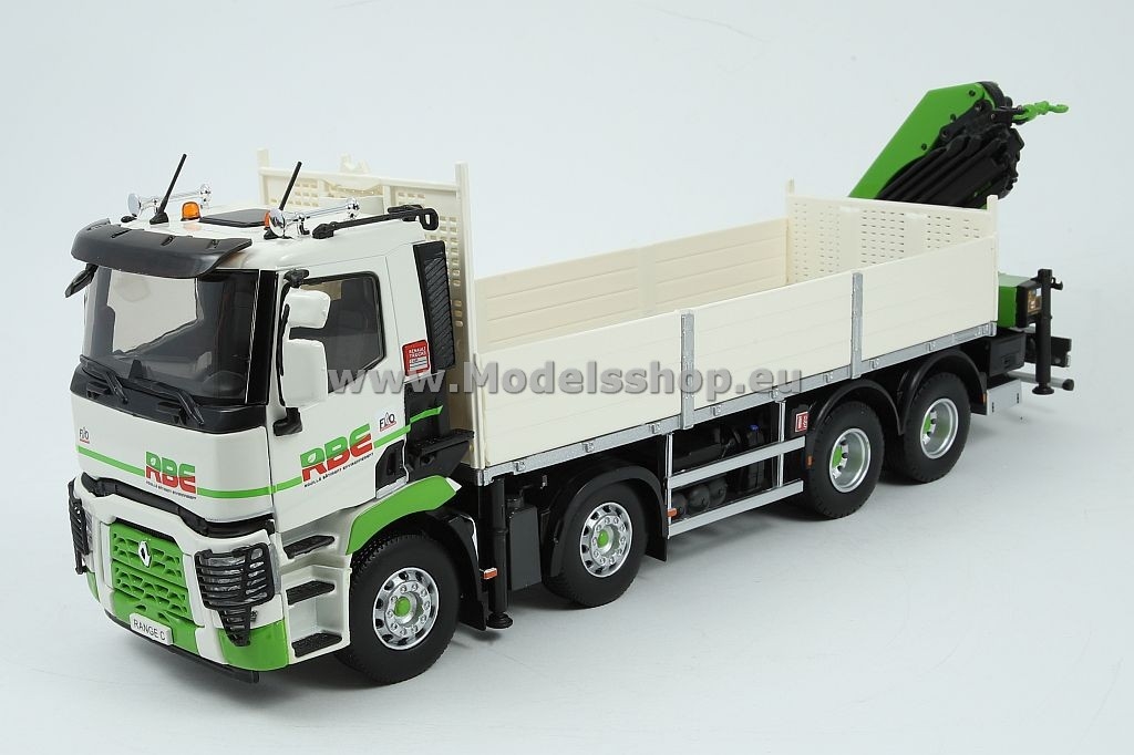 Renault C480, RBE, flatbed platform trailer  crane /white-green/