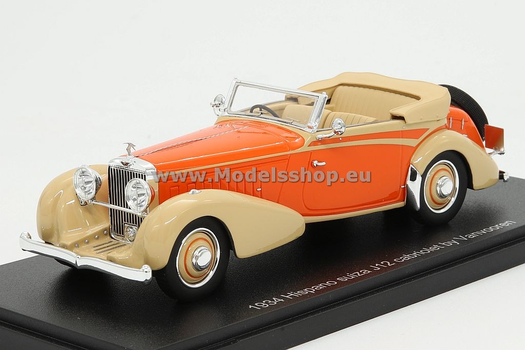 Esval Models EMEU43002A Hispano Suiza J12 Cabriolet by Vanvooren, 1934, open top /orange - beige/