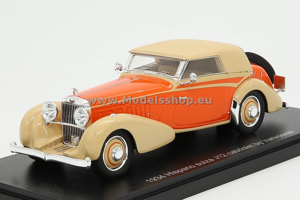 Esval Models EMEU43002B Hispano Suiza J12 Cabriolet by Vanvooren, 1934, closed top /orange- beige/