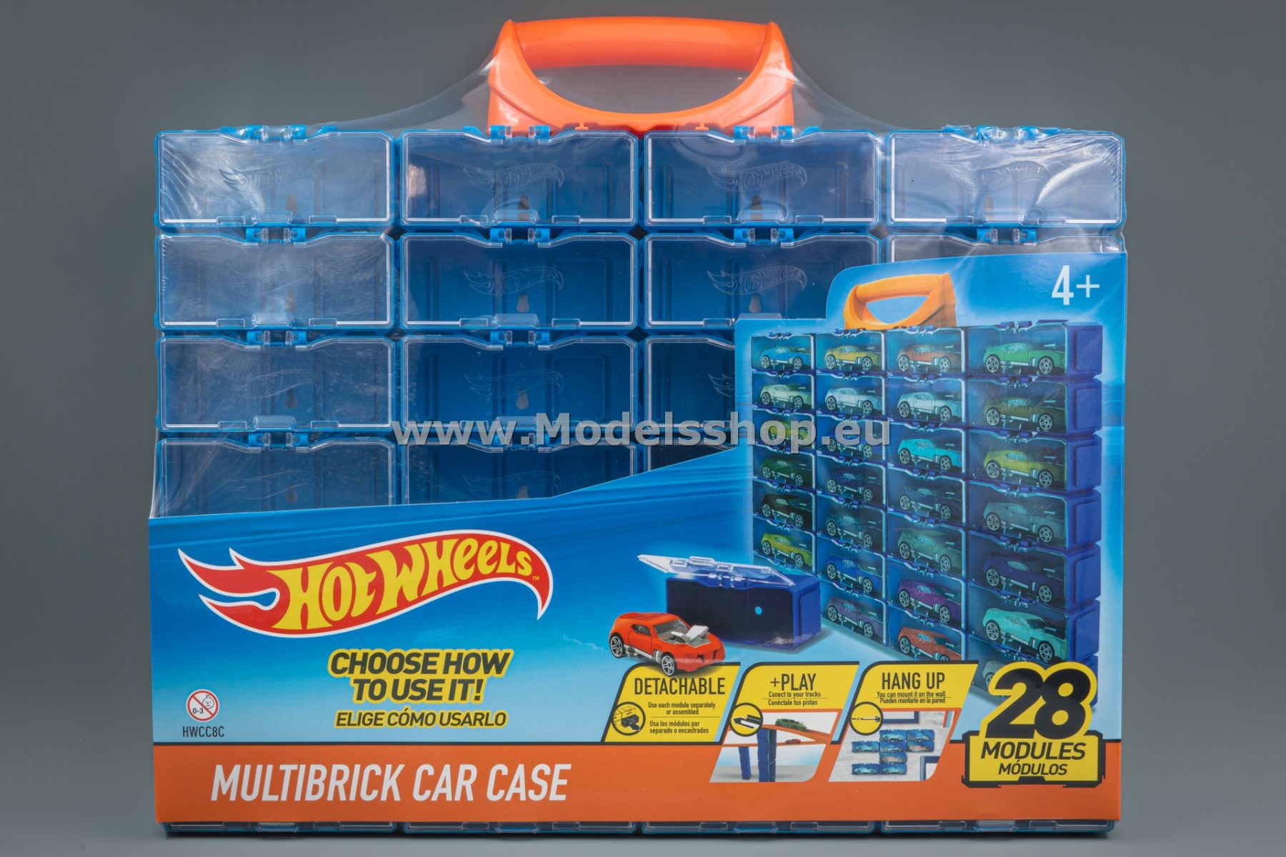 Multibrick Car Case for 28 cars in 1/64 scale, blue/orange Hot Wheels