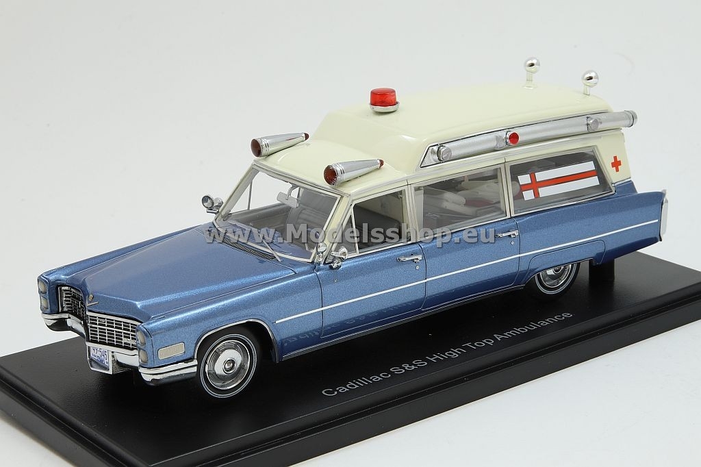 Cadillac S&S, High Top ambulance /metallic-blue - white/