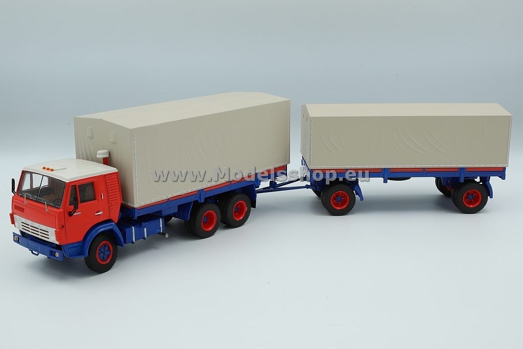 Kamaz 53212 flatbed truck with tent with trailer GKB-8350 /red-blue/