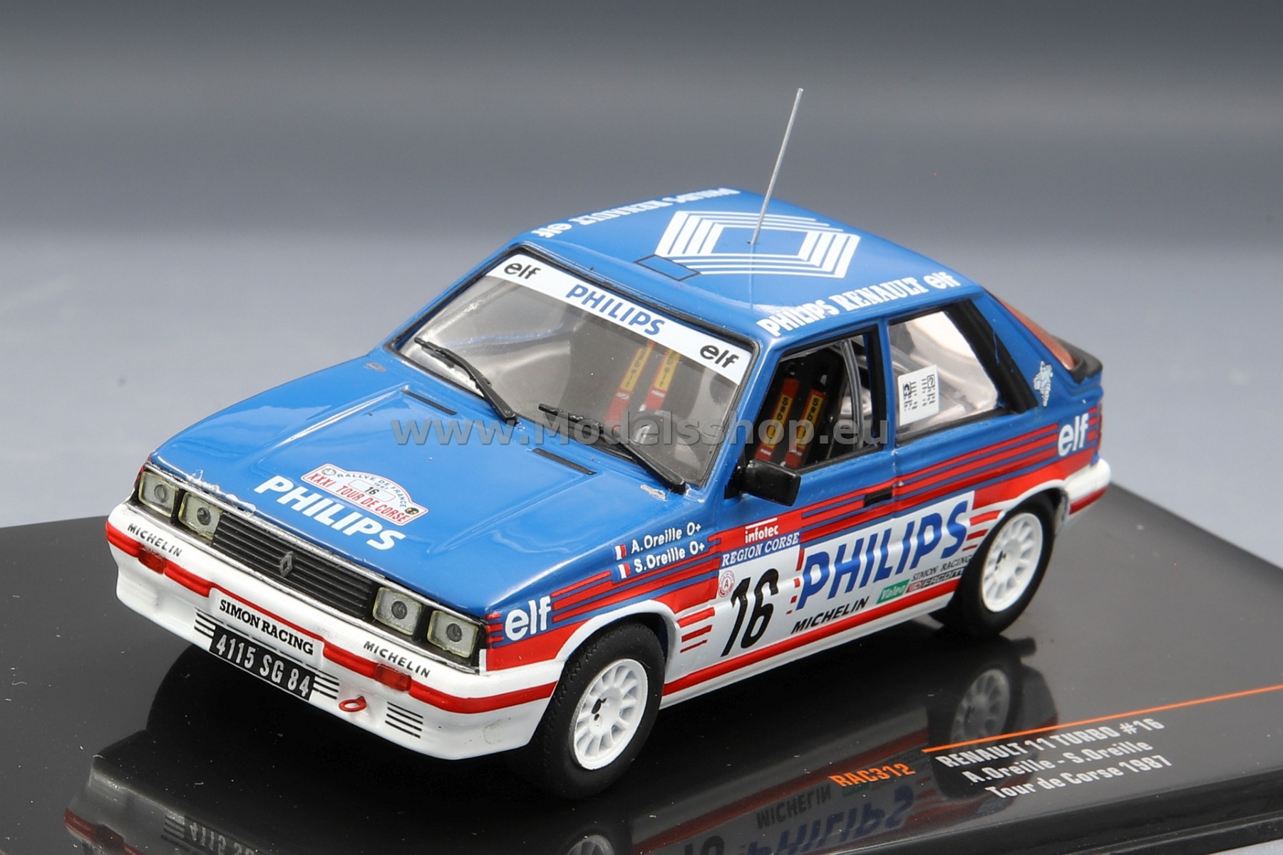 IXO RAC312 Renault 11 Turbo, No.16, Philips, Rallye WM, Tour de Corse, 1987, A.Oreille/S.Oreille