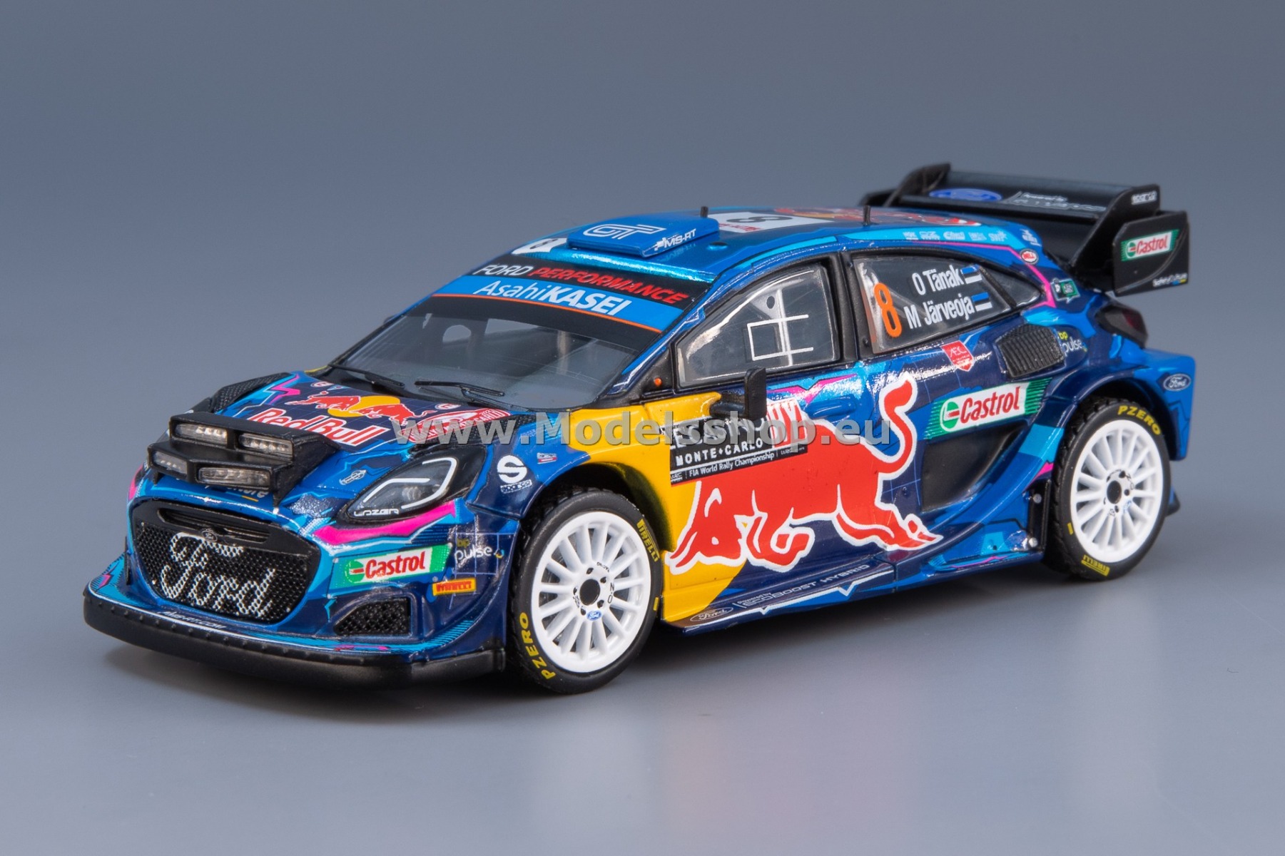 IXO RAM879.22 Ford Puma Rally1, No.8, M-sport Ford World Rally team, Red Bull, Rally WM, Rallye Monte Carlo 2023, O.Tänak/M.Järveoja