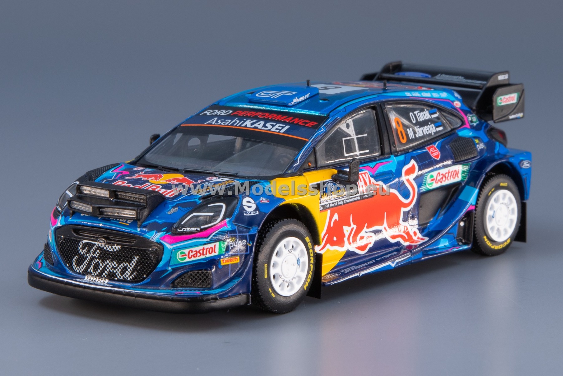 IXO RAM893.22 Ford Puma Rally1, No.8, M-sport Ford World Rally team, Red Bull, Rally WM, Rallye Sweden 2023, O.Tänak/M.Järveoja