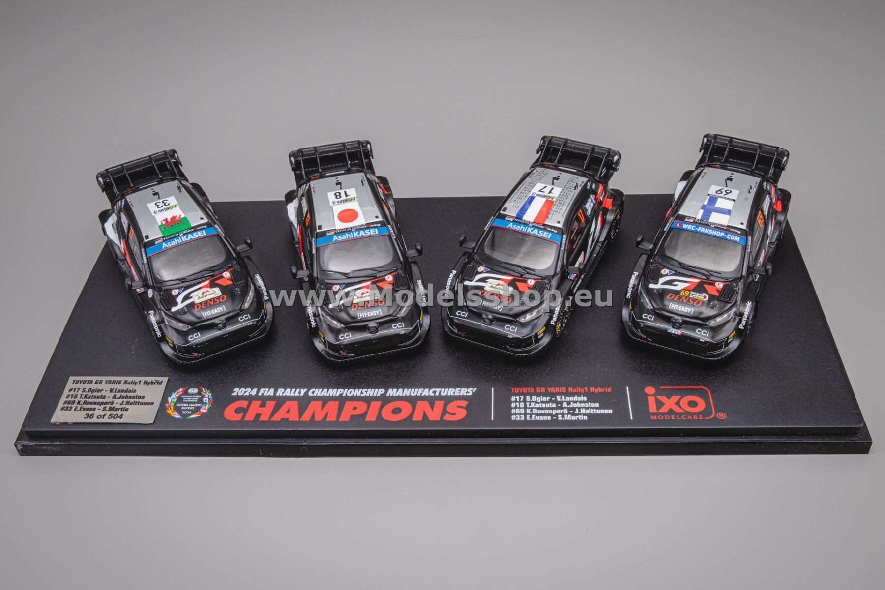 IXORAM966SET.22 Toyota GR Yaris Rally1 Hybrid, Toyota Gazoo Racing Rally WM, 2024 Champions Set, S. Ogier / T. Katsuta / E. Evans / K. Rovanperä (Limited edition)
