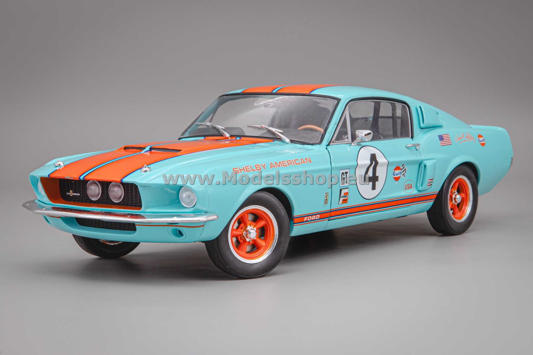 Solido S1802911 Shelby GT500, No.4, 1967 Racing Tribute /Light Blue  - Orange/