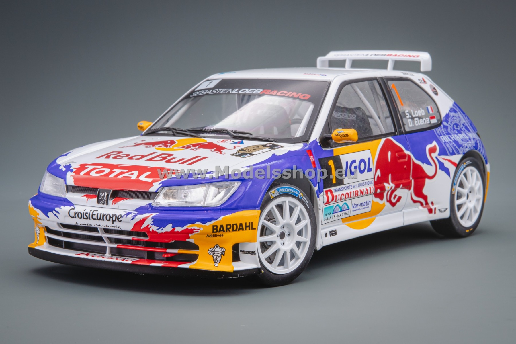 Solido S1808308 Peugeot 306 Maxi No.1, Rally du Var 2017, S.Loeb - D.Elena