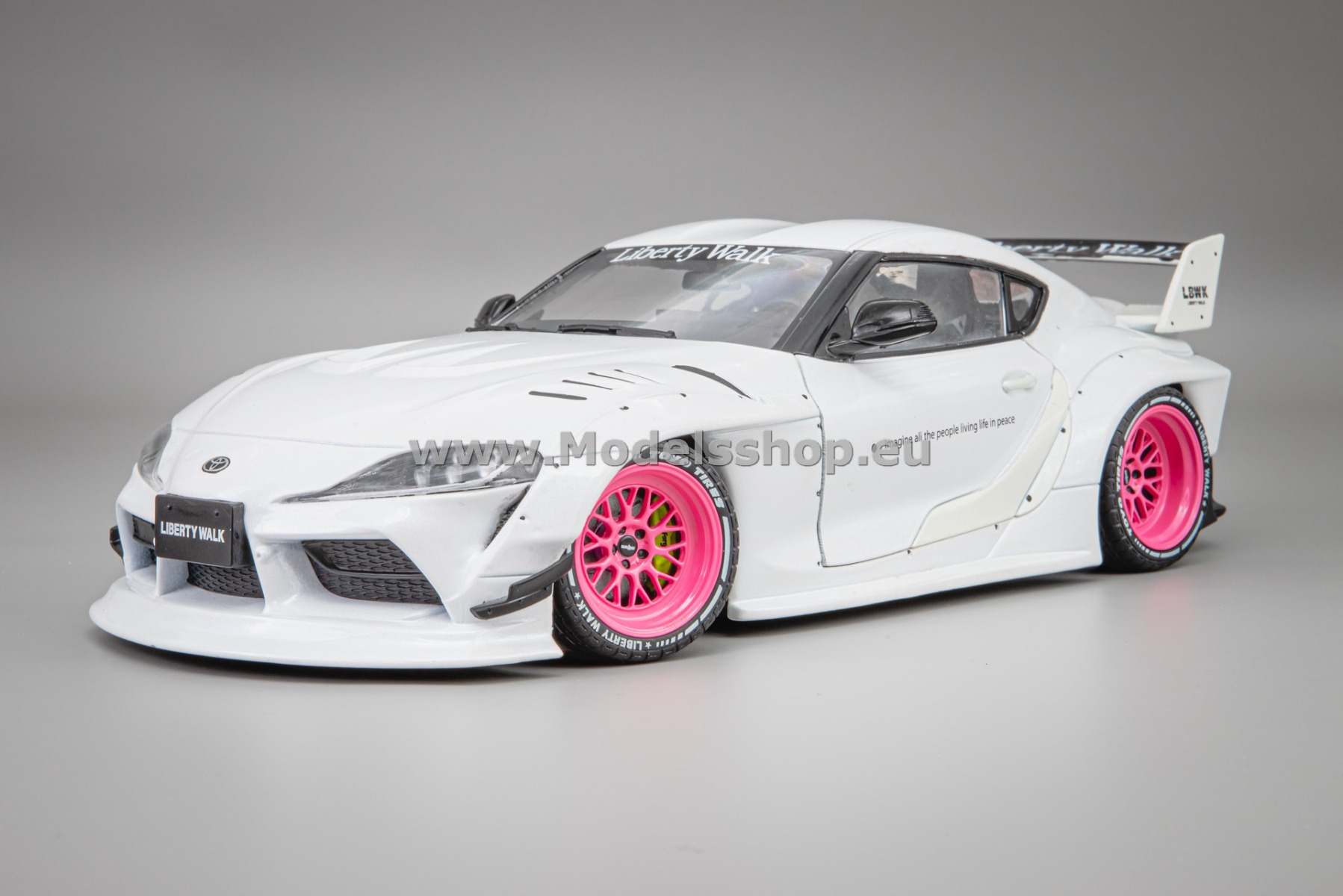 Solido S1815502 Toyota GR Supra Liberty Walk Body Kit, 2025 /white w. pink rims/