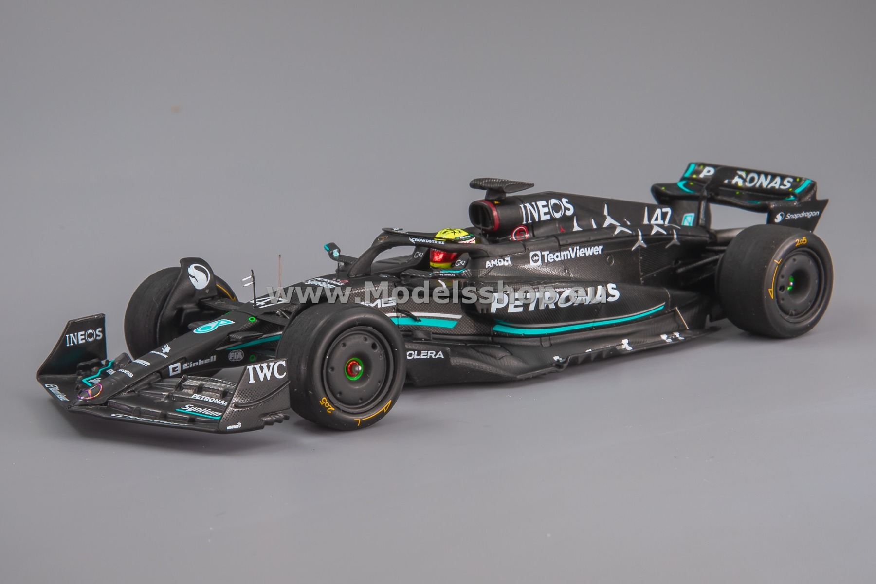 Spark S8913 Mercedes-AMG Petronas F1 W14 E Performance, No.47, Mercedes-AMG Petronas Formula One Team, F1, Spanish GP 2023, Tyre test, Mick Schumacher (w. pit board)