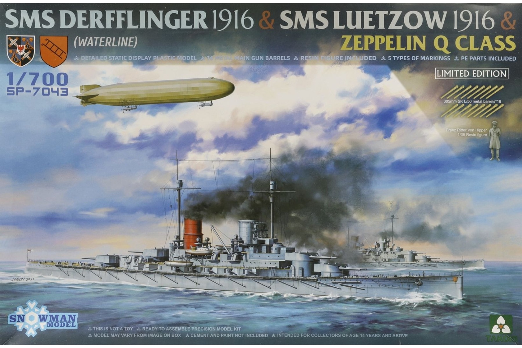 TAKOMSP7043 SMS Derfflinger 1916 + SMS Lützow 1916 + Zeppelin Q-class (Waterline) Limited Edition
