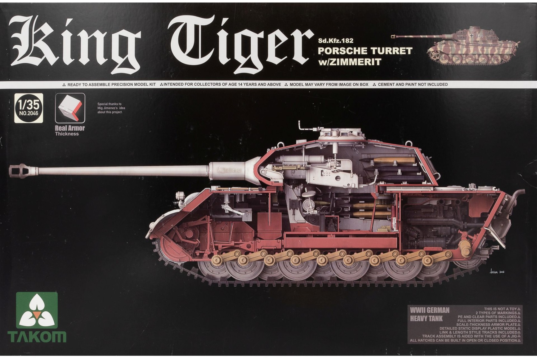 TAKOM2046 King Tiger Sd.Kfz.182 Porsche Turret w/Zimmerit, model kit
